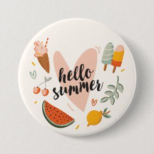 Hallo Zomer Citaat Kleurrijke Cute Illustratie Ronde Button 7,6 Cm