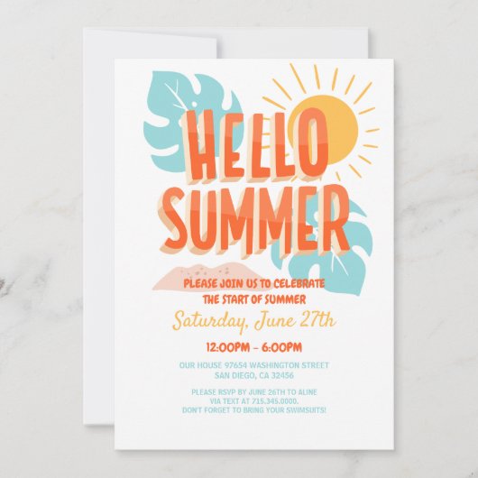 Hallo zomer, eindexamenfeest, Poolparty Kaart (Voorkant)