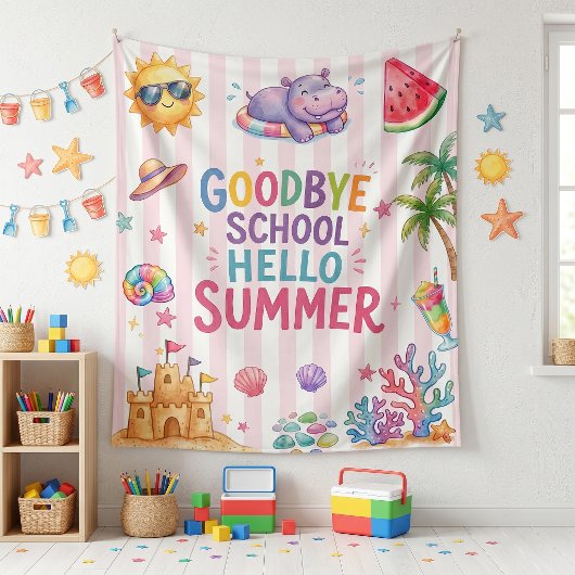 Hallo Zomer Feest Strepen Wandkleed