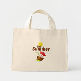 Hallo Zomer Gele Zon Kokosnoot Rode Paraplu Mini Tote Bag