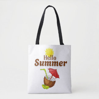 Hallo Zomer Gele Zon Kokosnoot Rode Paraplu Tote Bag