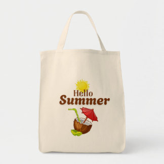 Hallo Zomer Gele Zon Kokosnoot Rode Paraplu Tote Bag