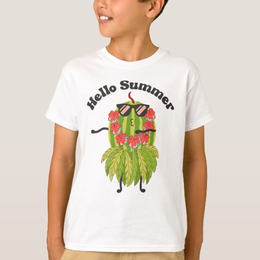 Hallo Zomer Grappig Watermeloen Fruit Met Zonnebri T-shirt (Voorkant)