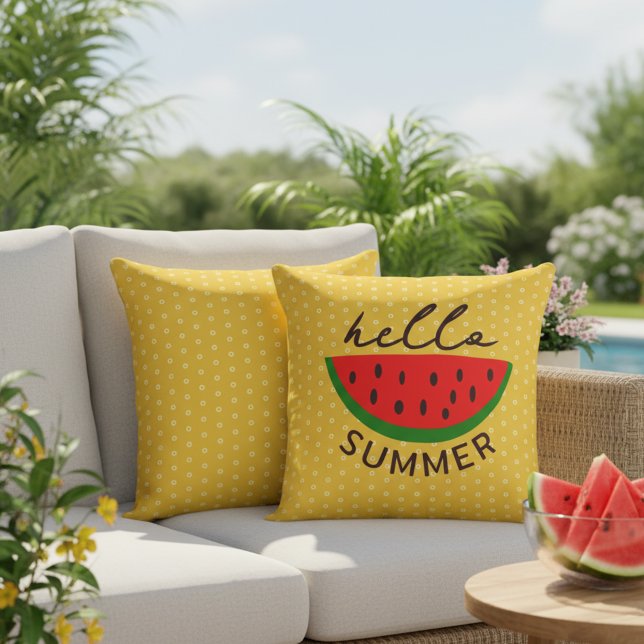 Hallo Zomer Grote Gele Buitenkussen (Hello Summer! Sun yellow outdoor pillow to brighten your home! 🍉☀️)