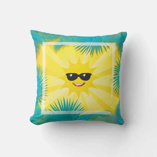 hallo zomer! Happy Sun Smiley Tropical palm lijst Kussen (Voorkant)