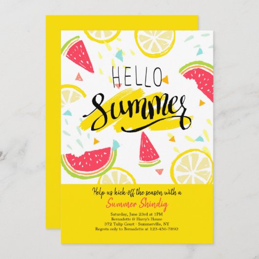 Hallo Zomer in Gele Uitnodiging (Voorkant / Achterkant)
