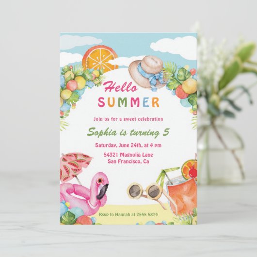 hallo Zomer Kinderen Uitnodiging (Staand voorkant)