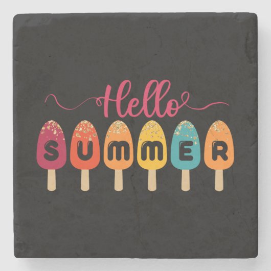 Hallo zomer | Kleurrijk ijsje Stenen Onderzetter (Voorkant)
