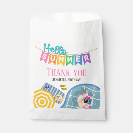 Hallo Zomer Kleurrijke Banner Pool Party Dank u Bedankzakje (Voorkant)