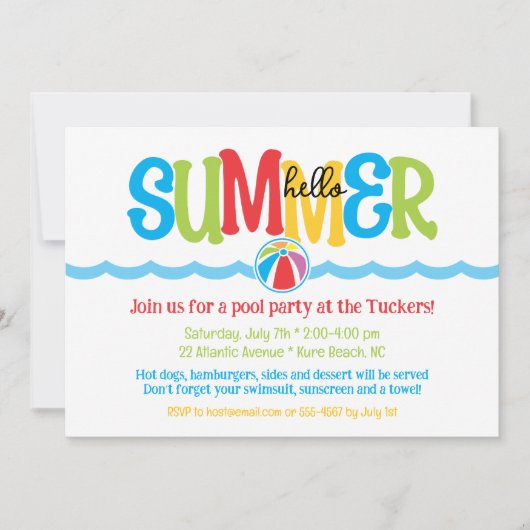 Hallo Zomer Kleurrijke Beach Ball Waves Pool Party Kaart (Voorkant)