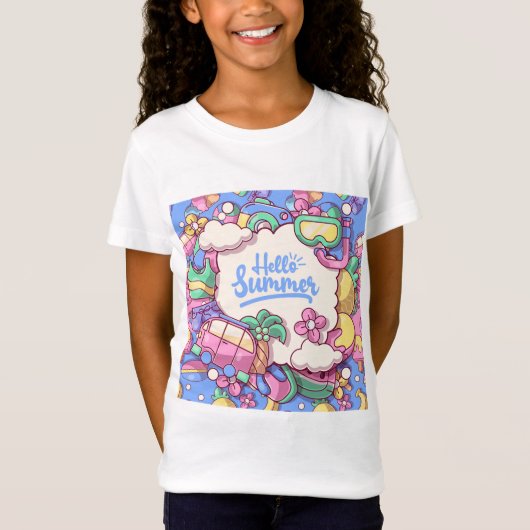 hallo Zomer Kleurvolle Doodle Girls' T-Shirts (Voorkant)