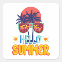 Hallo Zomer Moderne Minimalistische Zon Typografie Vierkante Sticker
