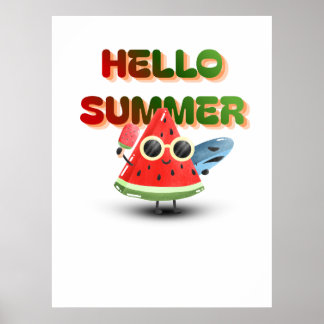 Hallo Zomer Mooie Watermeloen Strand Kunst Poster