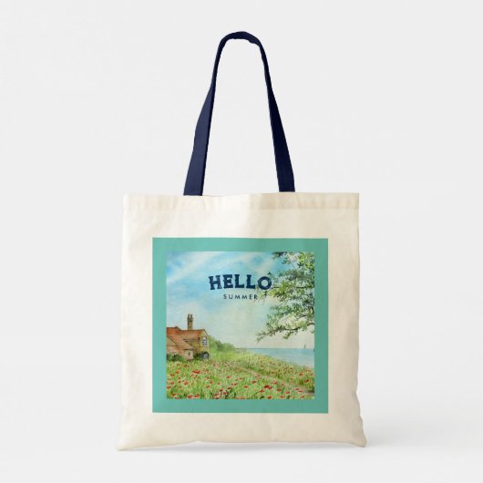 Hallo Zomer Poppy Field Sun Zee Landschap Tote Bag (Achterkant)