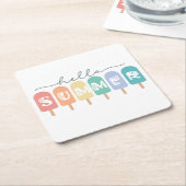 Hallo Zomer Popsicle Kleurrijk Kartonnen Onderzetters (Schuin)