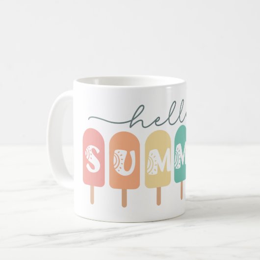 Hallo Zomer Popsicle Kleurrijk Koffiemok (Voorkant links)