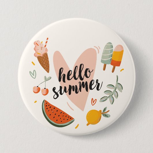 Hallo Zomer Quote Kleurrijke Leuke Illustratie Ronde Button 7,6 Cm (Voorkant)
