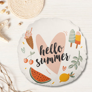 Hallo Zomer Quote Kleurrijke Mooie Kinderkamer Kid Rond Kussen