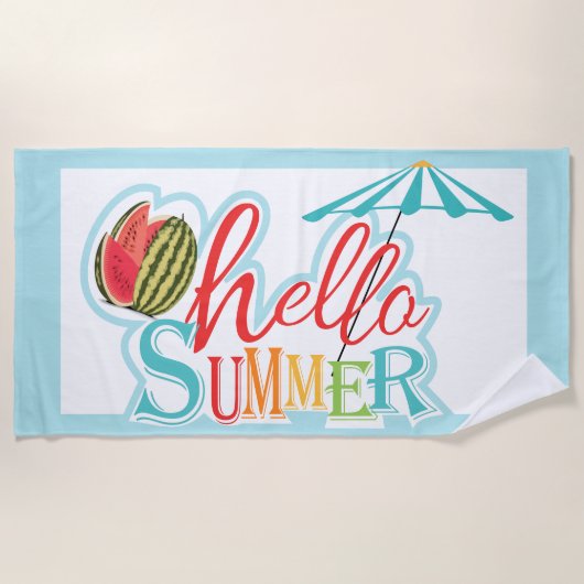 Hallo Zomer Quote Strand Paraplu Watermeloen Blauw Strandlaken (Voorkant)