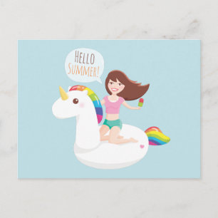 Hallo Zomer Regenboog Eenhoorn Zwembad Drijver Ans Briefkaart