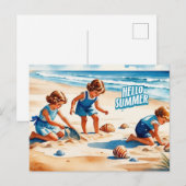 Hallo Zomer Retro Kinderen Spelen Op Een Strand Briefkaart (Voorkant / Achterkant)
