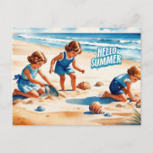 Hallo Zomer Retro Kinderen Spelen Op Een Strand Briefkaart (Voorkant)