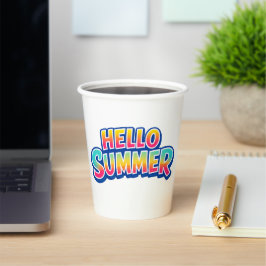 Hallo Zomer Retro Kleurrijk Typografie Ontwerp voo Papieren Bekers