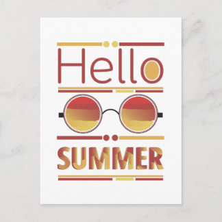 Hallo Zomer Retro Zonsondergang Zonnebril T-shirt Briefkaart