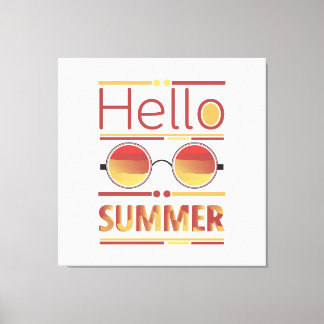 Hallo Zomer Retro Zonsondergang Zonnebril T-shirt Canvas Afdruk