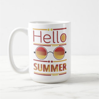 Hallo Zomer Retro Zonsondergang Zonnebril T-shirt Koffiemok