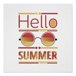Hallo Zomer Retro Zonsondergang Zonnebril T-shirt Perfect Poster