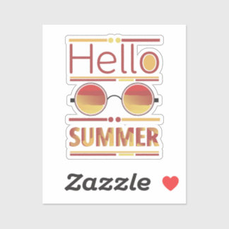 Hallo Zomer Retro Zonsondergang Zonnebril T-shirt Sticker