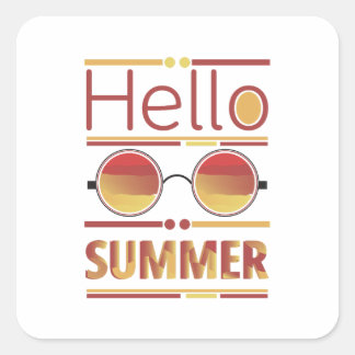 Hallo Zomer Retro Zonsondergang Zonnebril T-shirt Vierkante Sticker