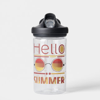 Hallo Zomer Retro Zonsondergang Zonnebril T-shirt Waterfles