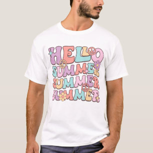 Hallo Zomer Schattig Bloemendesign Zomer Vakantie T-shirt