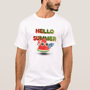 Hallo Zomer Schattig Watermeloen Strand Kunst T-shirt