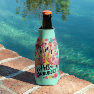 Hallo Zomer Schattige Flamingo Strand Vakantie Tro Flesjeskoeler