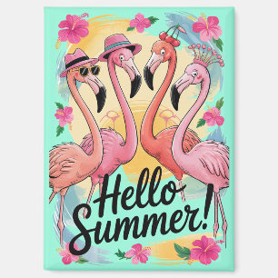 Hallo Zomer Schattige Flamingo Strand Vakantie Tro Magneet