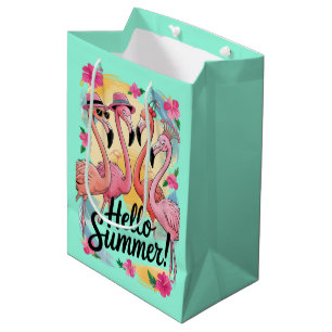 Hallo Zomer Schattige Flamingo Strand Vakantie Tro Medium Cadeauzakje