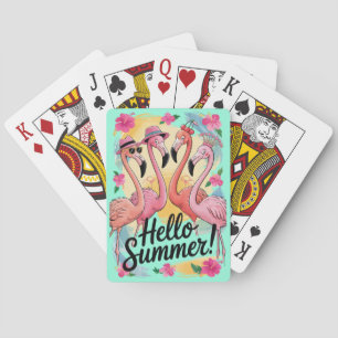 Hallo Zomer Schattige Flamingo Strand Vakantie Tro Pokerkaarten