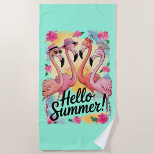 Hallo Zomer Schattige Flamingo Strand Vakantie Tro Strandlaken