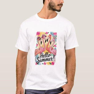 Hallo Zomer Schattige Flamingo Strand Vakantie Tro T-shirt