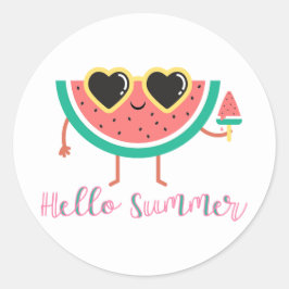 Hallo Zomer Schattige Watermeloen met Zonnebril Fe Ronde Sticker