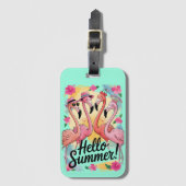 Hallo Zomer Schattigee Flamingo Beach Vakantie Tro Bagagelabel (Voorkant (verticaal))
