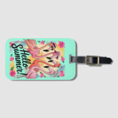 Hallo Zomer Schattigee Flamingo Beach Vakantie Tro Bagagelabel (Voorkant (horizontaal))