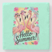Hallo Zomer Schattigee Flamingo Beach Vakantie Tro Stenen Onderzetter (Voorkant)