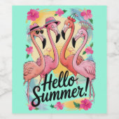 Hallo Zomer Schattigee Flamingo Beach Vakantie Tro Wijn Etiket (Enkel label)