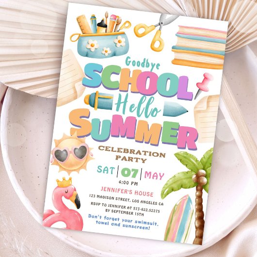 Hallo Zomer! School's Out Pool Zomerfeest Kaart