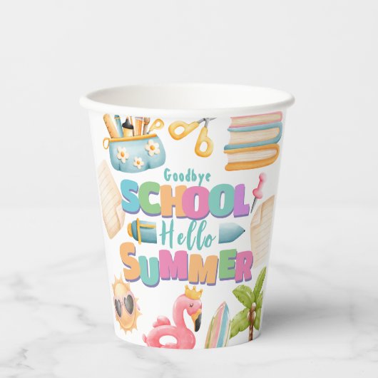 Hallo Zomer! School's Out Zomer Zwembad Party Papieren Bekers (Voorkant)