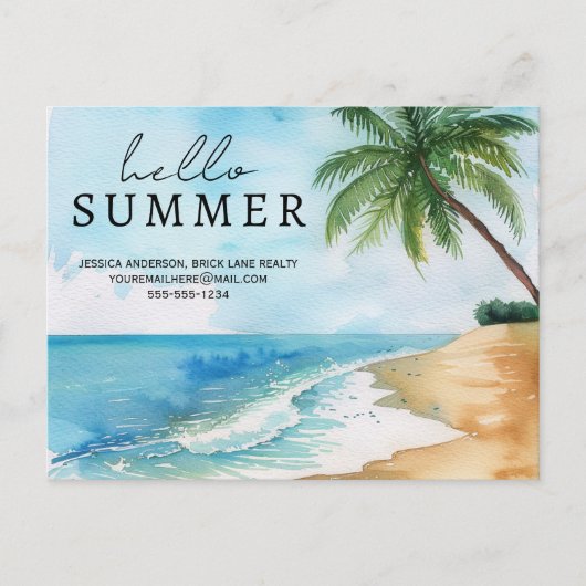 Hallo Zomer Strand Contactgegevens Onroerend goed Briefkaart (Voorkant)